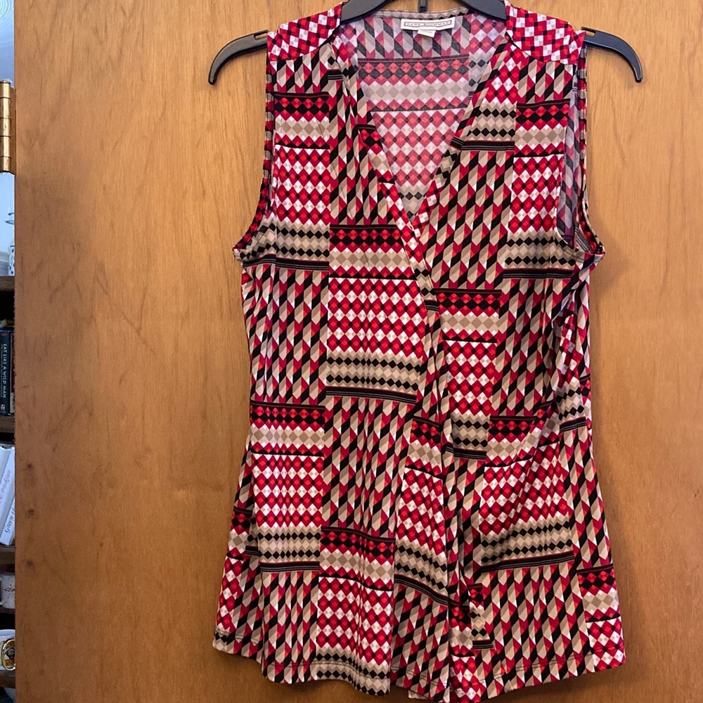 Dana Buchman Red and Black Geometric Blouse